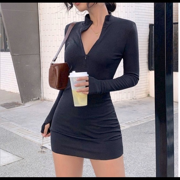 Black Bodycon Mini Long sleeve Dress - Picture 1 of 8